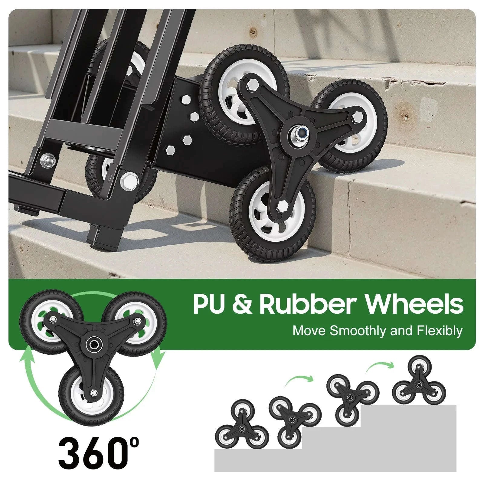 Stair Climbing Cart 460 lbs Folding Trolley with 6 Wheels-United States