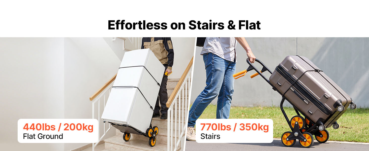 Heavy Duty Stair Climbing Cart with Telescoping Handle, 6 Wheels, 2 Bungee Cords