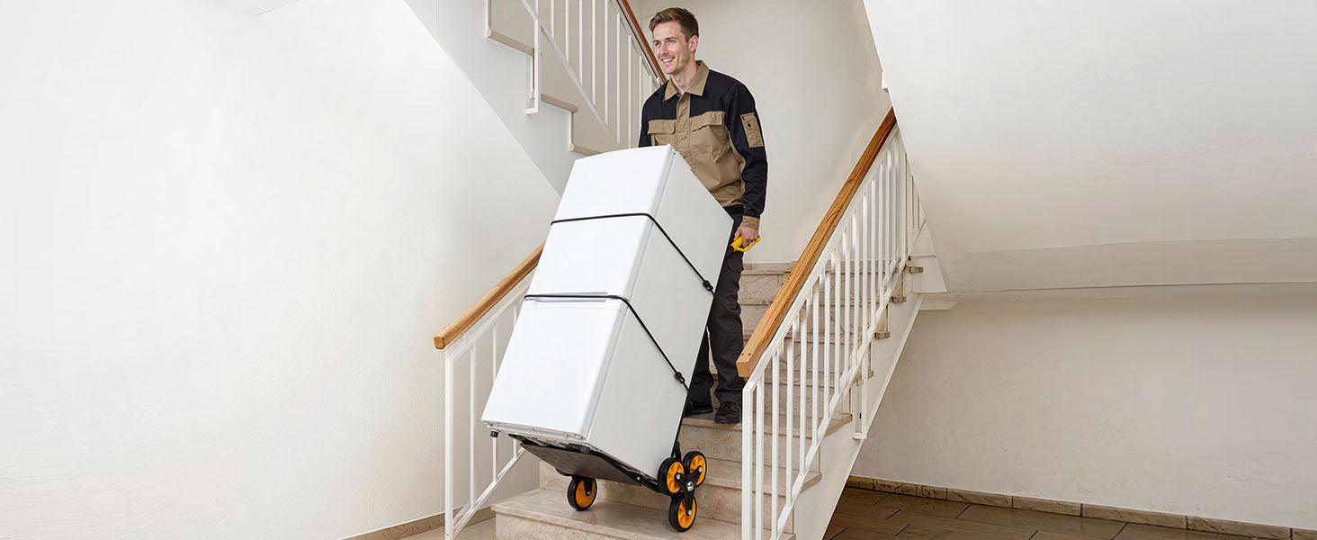 Heavy Duty Stair Climbing Cart with Telescoping Handle, 6 Wheels, 2 Bungee Cords