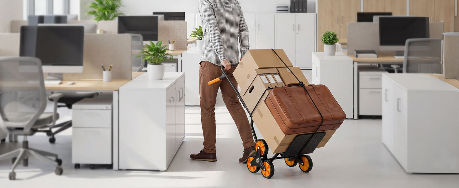 Heavy Duty Stair Climbing Cart with Telescoping Handle, 6 Wheels, 2 Bungee Cords