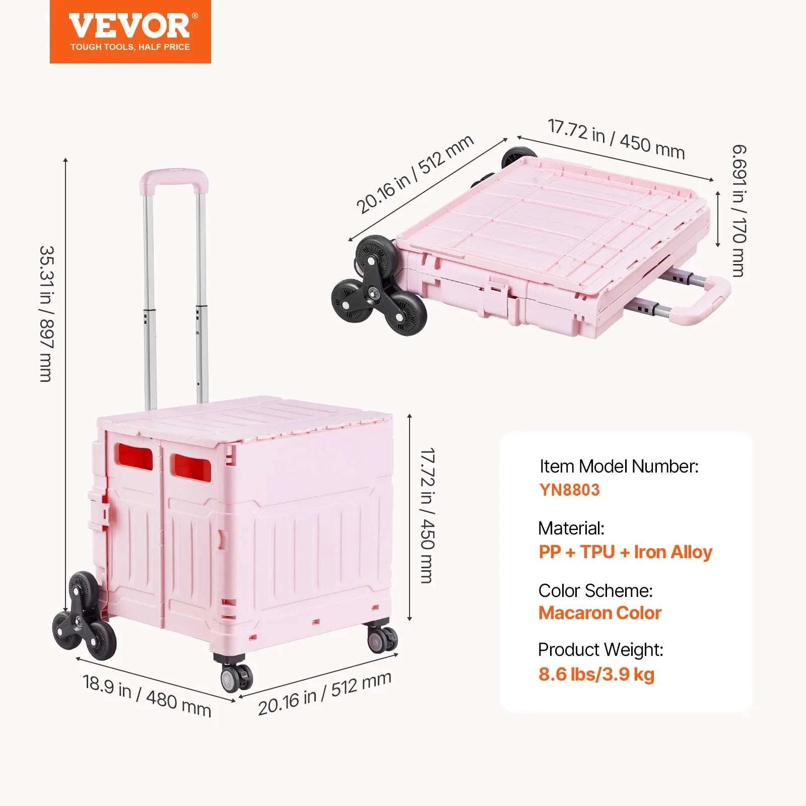 Stair Climbing Foldable Cart with Wheels, 150lbs Capacity Utility Dolly-150 lbs / United States