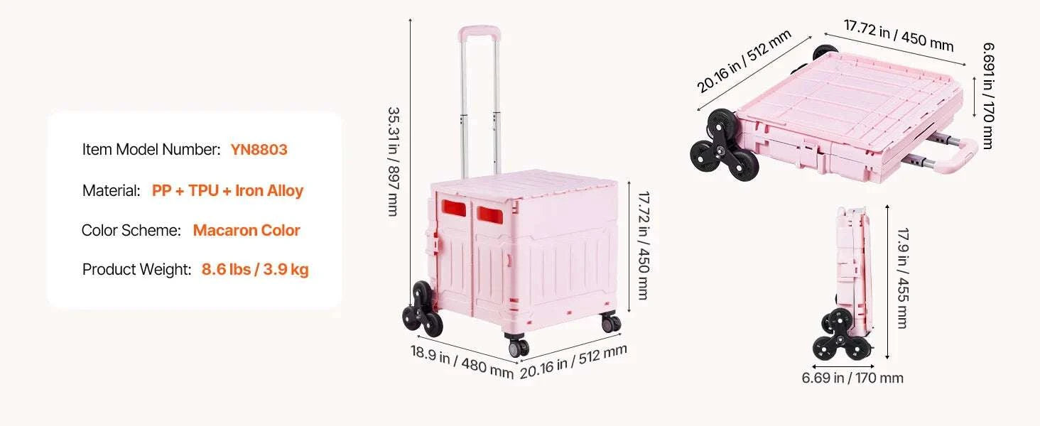 Stair Climbing Foldable Cart with Wheels, 150lbs Capacity Utility Dolly-150 lbs / United States