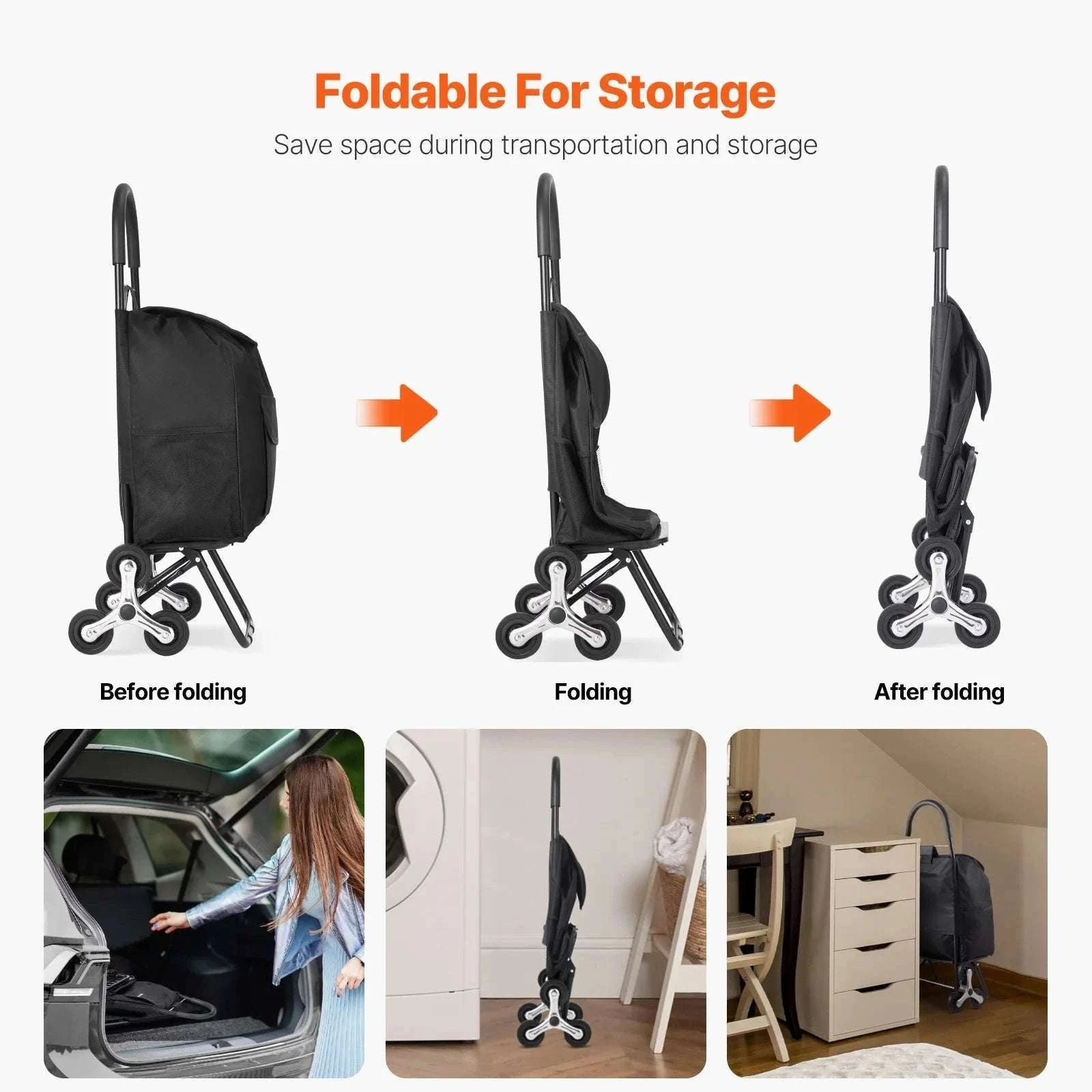 Stair Climbing Folding Grocery Cart 36L 110lbs Heavy Duty Trolley-36L / CZECH REPUBLIC