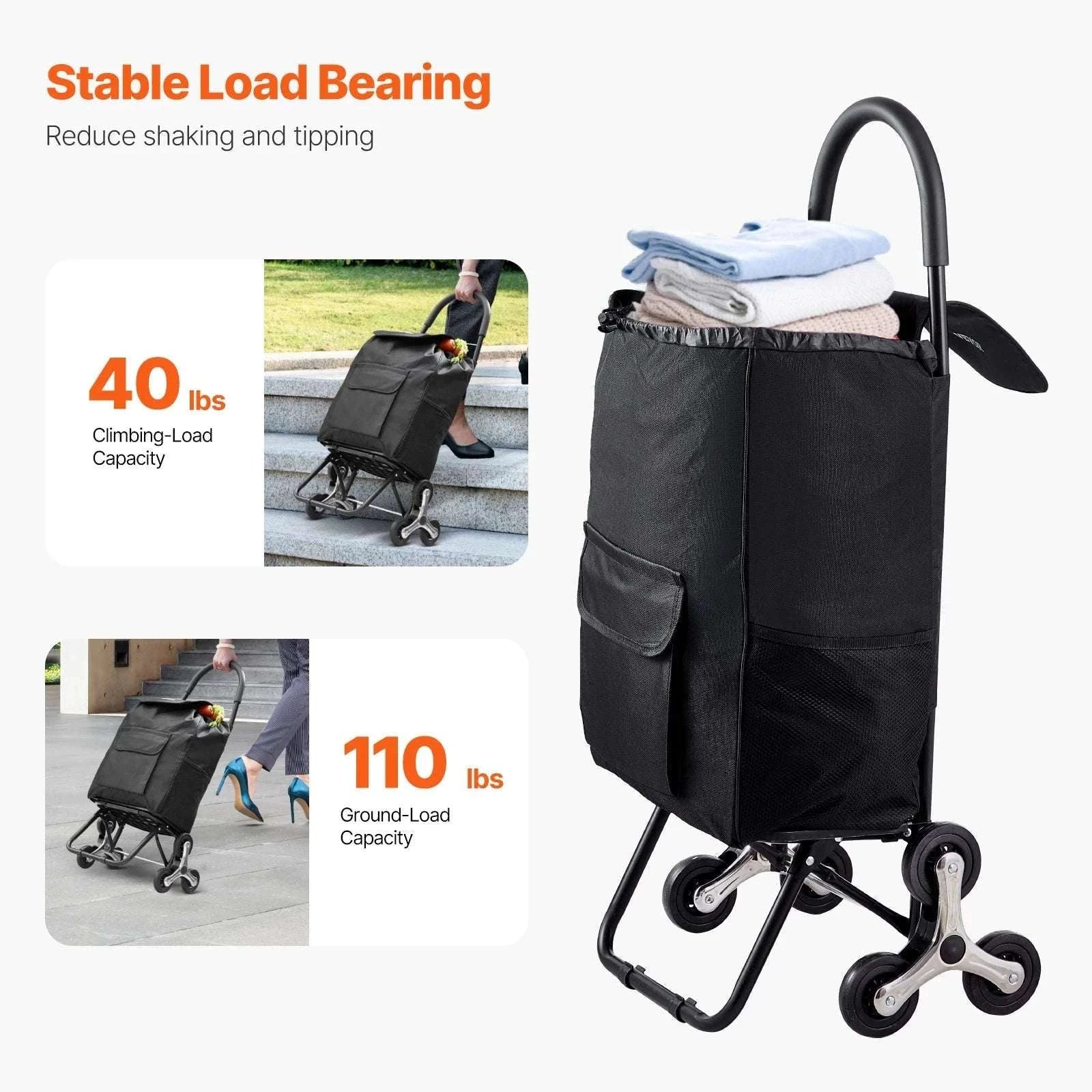 Stair Climbing Folding Grocery Cart 36L 110lbs Heavy Duty Trolley-36L / CZECH REPUBLIC