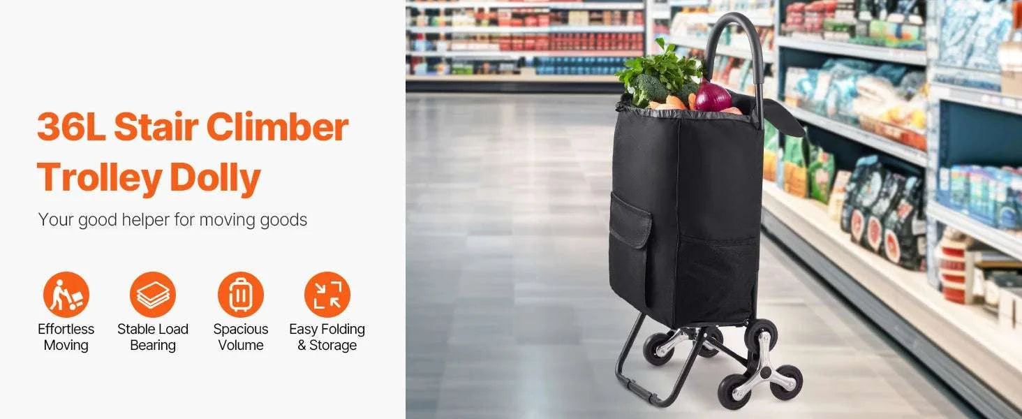 Stair Climbing Folding Grocery Cart 36L 110lbs Heavy Duty Trolley-36L / CZECH REPUBLIC