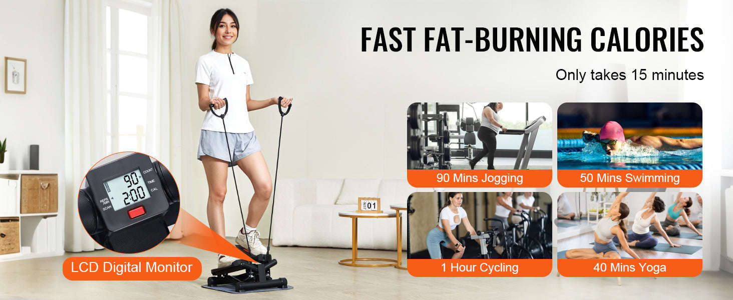 Stair Stepper for Home Exercise with Resistance Bands and LCD Monitor-TypeA / United States