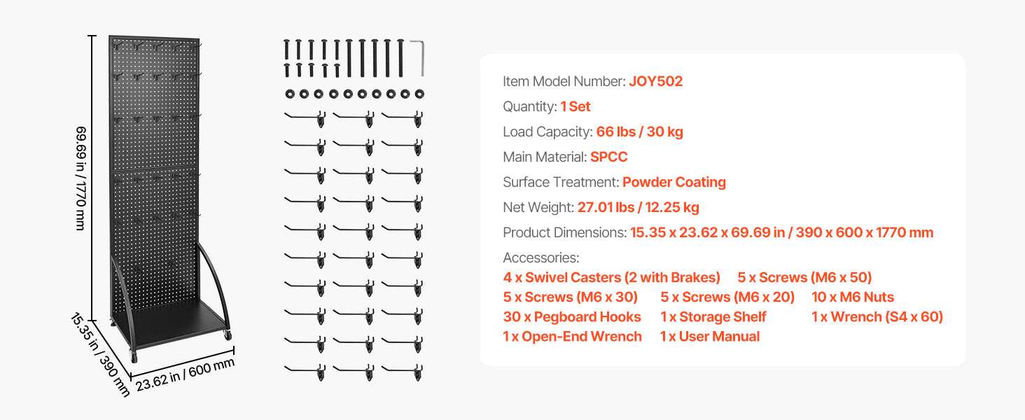 Standing Pegboard Display Rack with Casters & 30 Hooks Steel Panel-black / United States