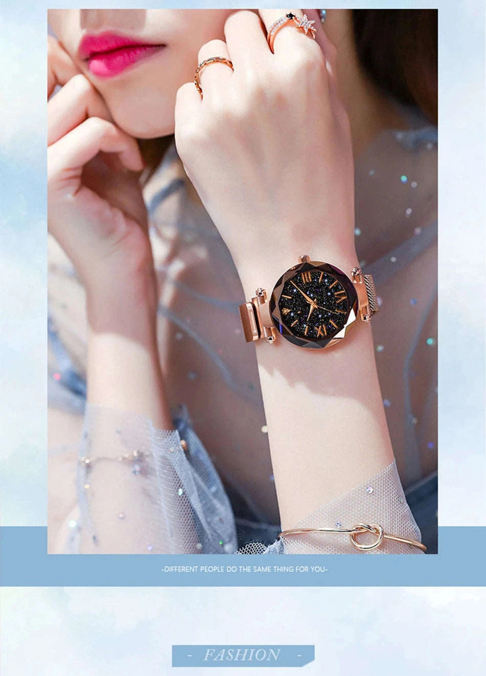 Starry Sky Magnetic Mesh Women's Watch-Rose Gold