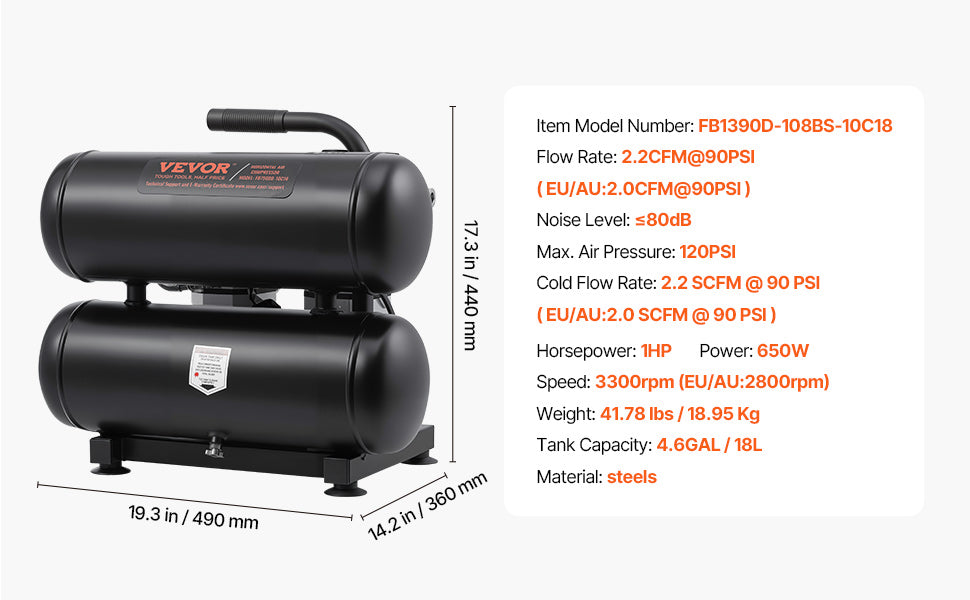 Bezolejový vzduchový kompresor 125 PSI tichý elektrický pumpa pro pneumatiky a nářadí