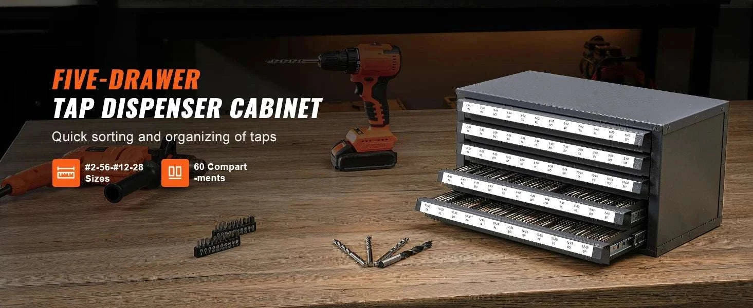 Steel Drill Bit Organizer Cabinet with Drawers and Labeled Compartments-29 PCs ET3-A / United States