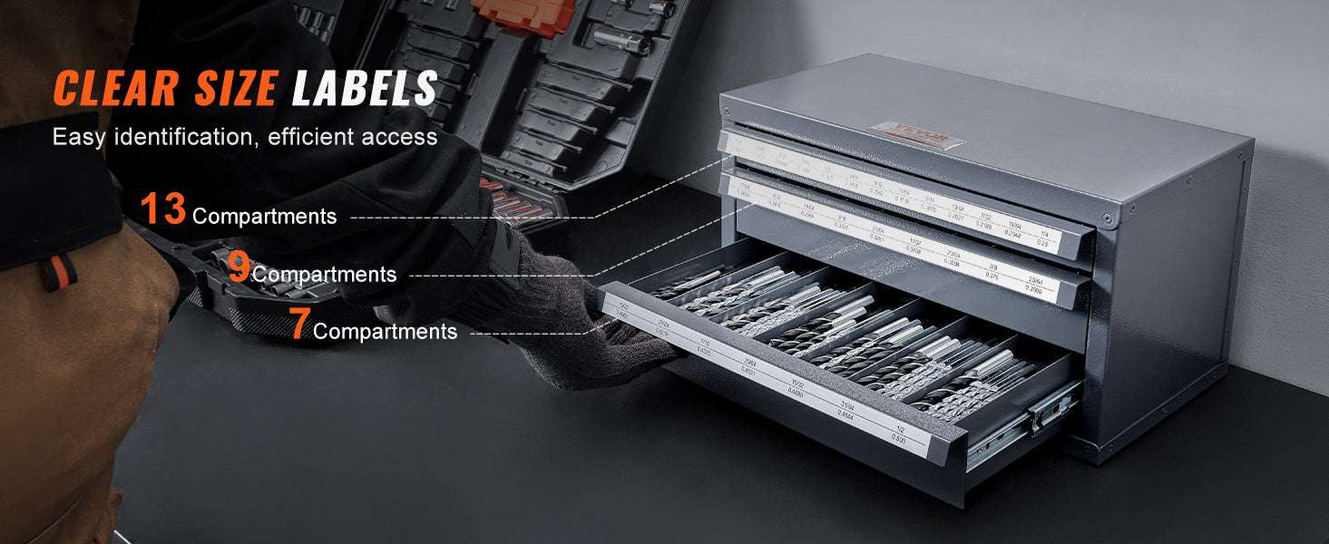 Steel Drill Bit Organizer Cabinet with Drawers and Labeled Slots-29PCs ET3-F / United States