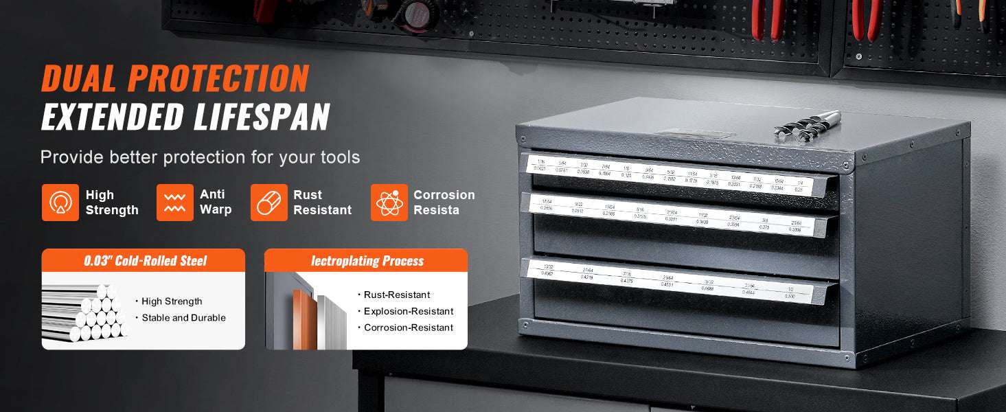 Steel Drill Bit Organizer Cabinet with Drawers and Labeled Slots-29PCs ET3-F / United States