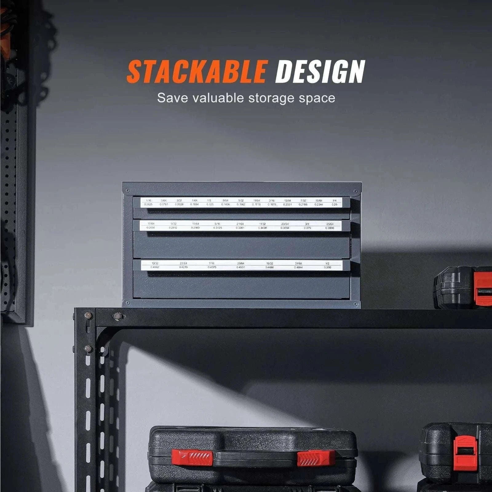 Steel Drill Bit Organizer Cabinet with Drawers and Labeled Slots-29PCs ET3-F / United States