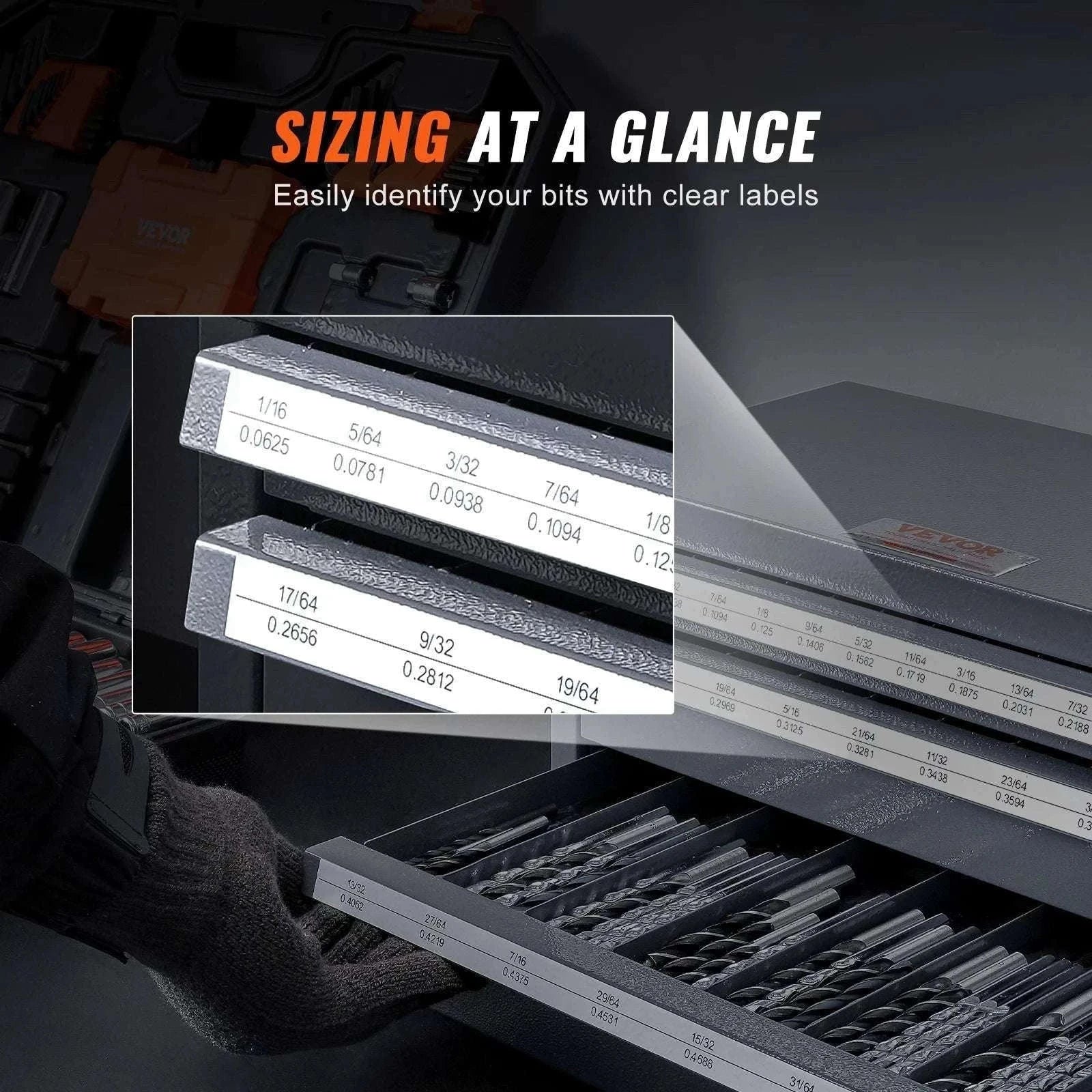 Steel Drill Bit Organizer Cabinet with Drawers and Labeled Slots-29PCs ET3-F / United States
