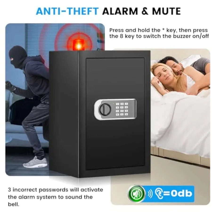 Steel Home Safe with Keypad, Fireproof Bag and Spare Keys-United States / Black