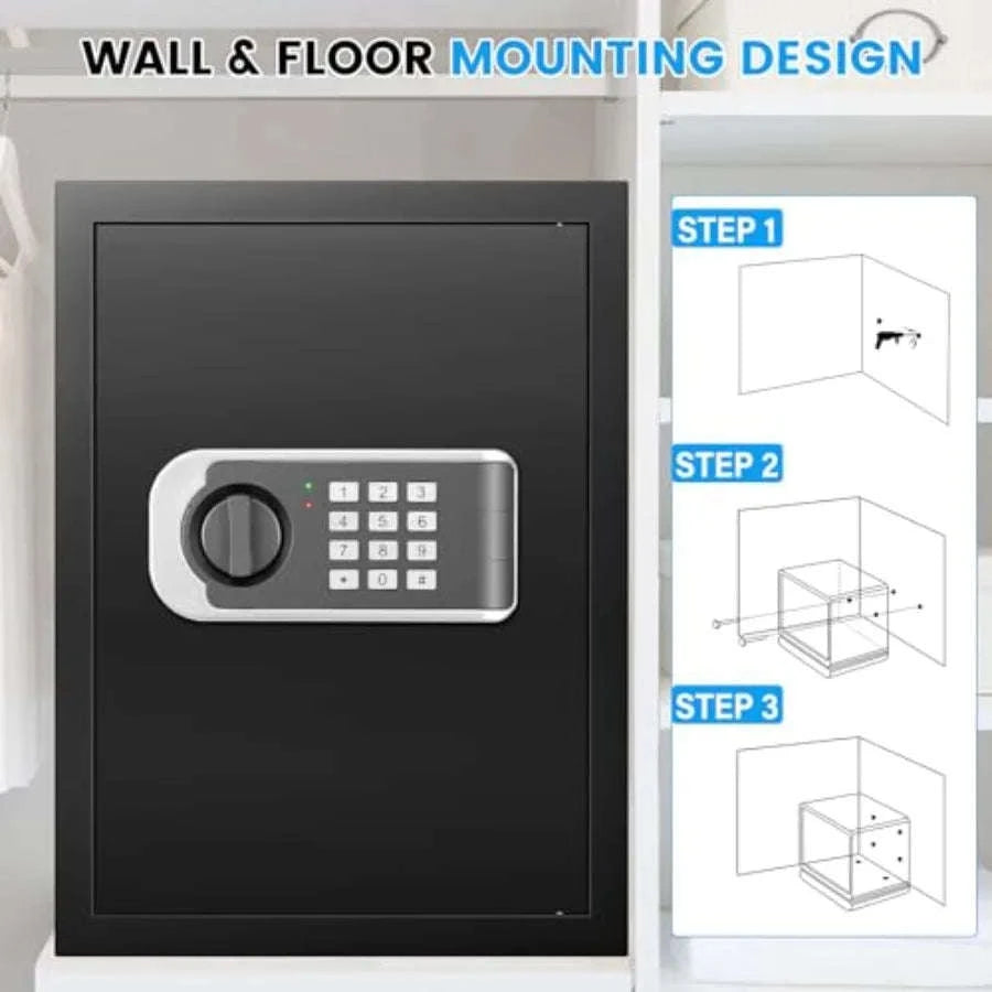 Steel Home Safe with Keypad, Fireproof Bag and Spare Keys-United States / Black