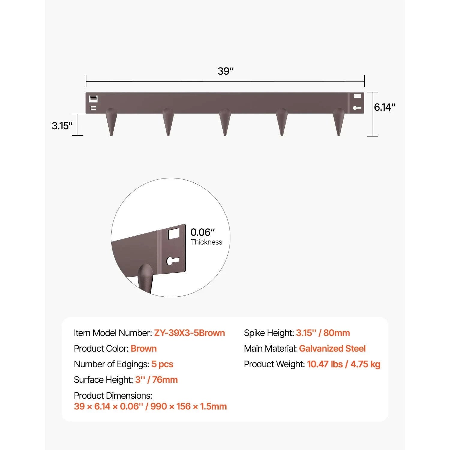 Steel Landscape Edging Rust-Resistant Bendable Garden Border-39x5in 5pcs Brown / United States