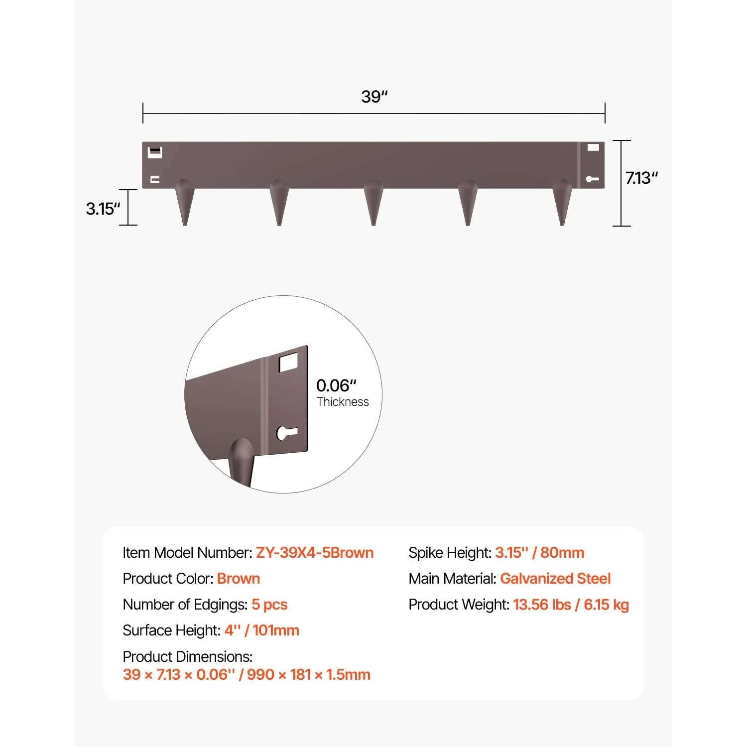 Steel Landscape Edging Rust-Resistant Bendable Garden Border-39x5in 5pcs Brown / United States