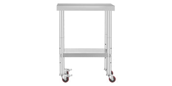 Stainless Steel Kitchen Prep Table with Wheels & Adjustable Shelf