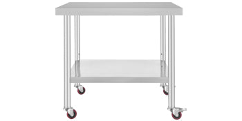 Stainless Steel Kitchen Prep Table with Wheels & Adjustable Shelf
