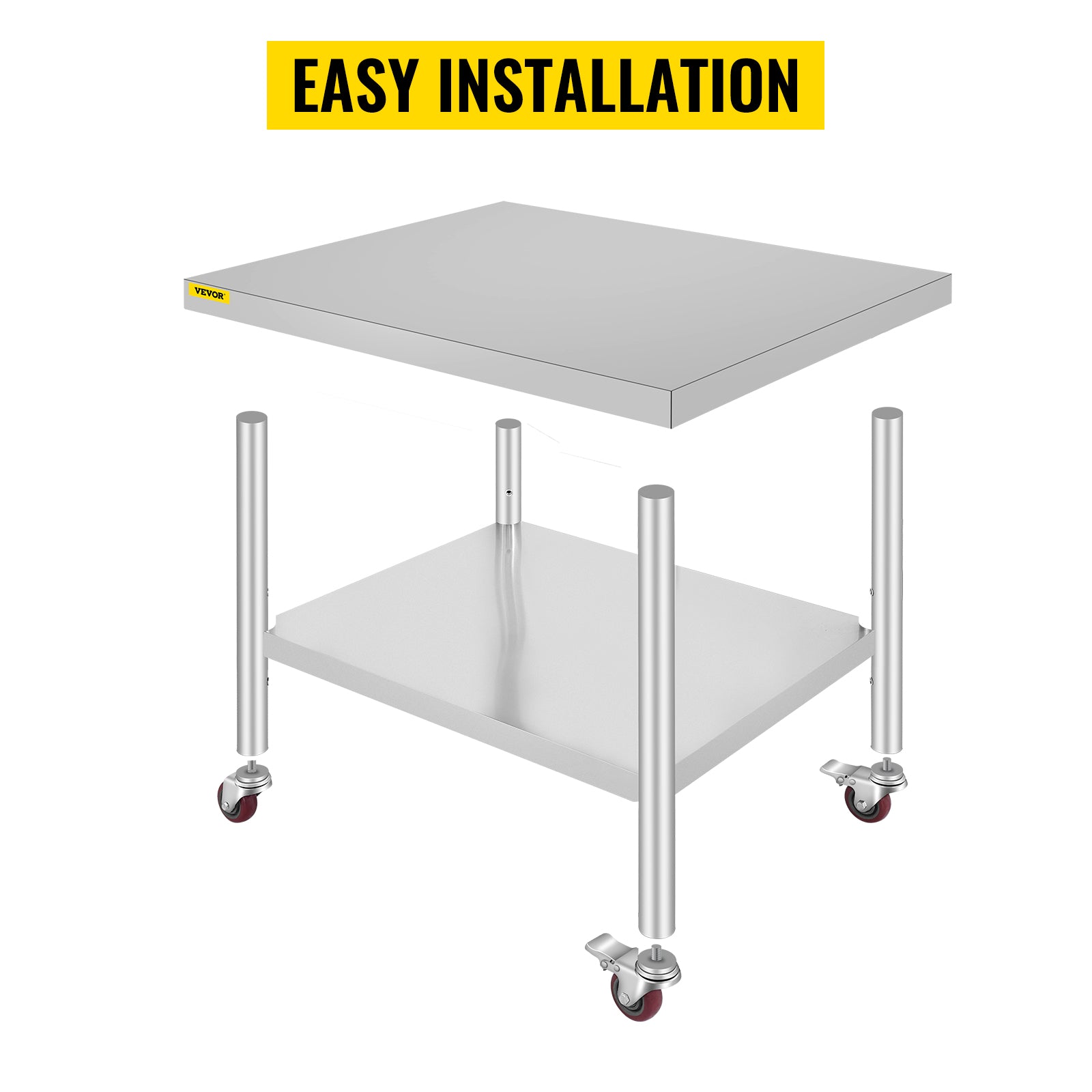 Stainless Steel Kitchen Prep Table with Wheels & Adjustable Shelf