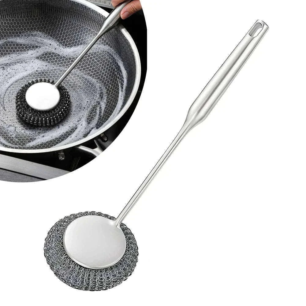 Steel Wool Scrubber with Handle for Tough Kitchen Cleaning-1PC
