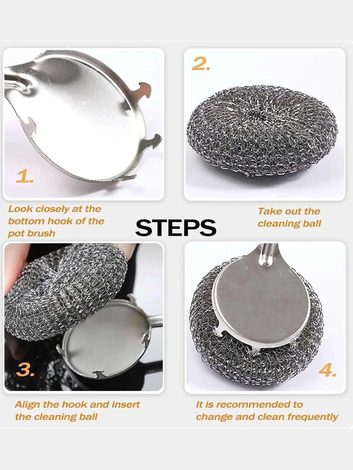 Steel Wool Scrubber with Handle for Tough Kitchen Cleaning-1PC