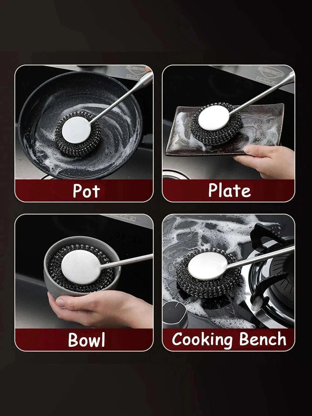 Steel Wool Scrubber with Handle for Tough Kitchen Cleaning-1PC