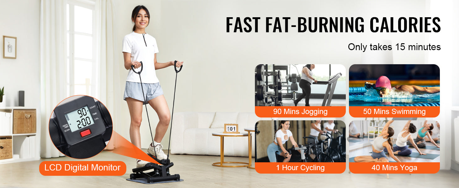 Stair Stepper for Home Exercise with Resistance Bands and LCD Monitor