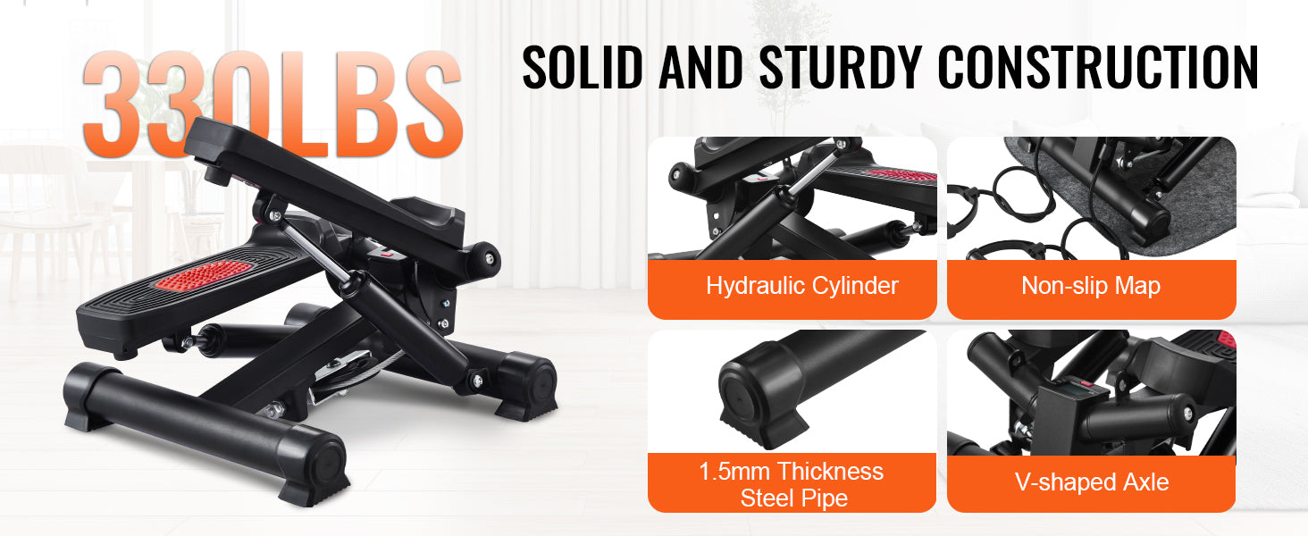 Stair Stepper for Home Exercise with Resistance Bands and LCD Monitor