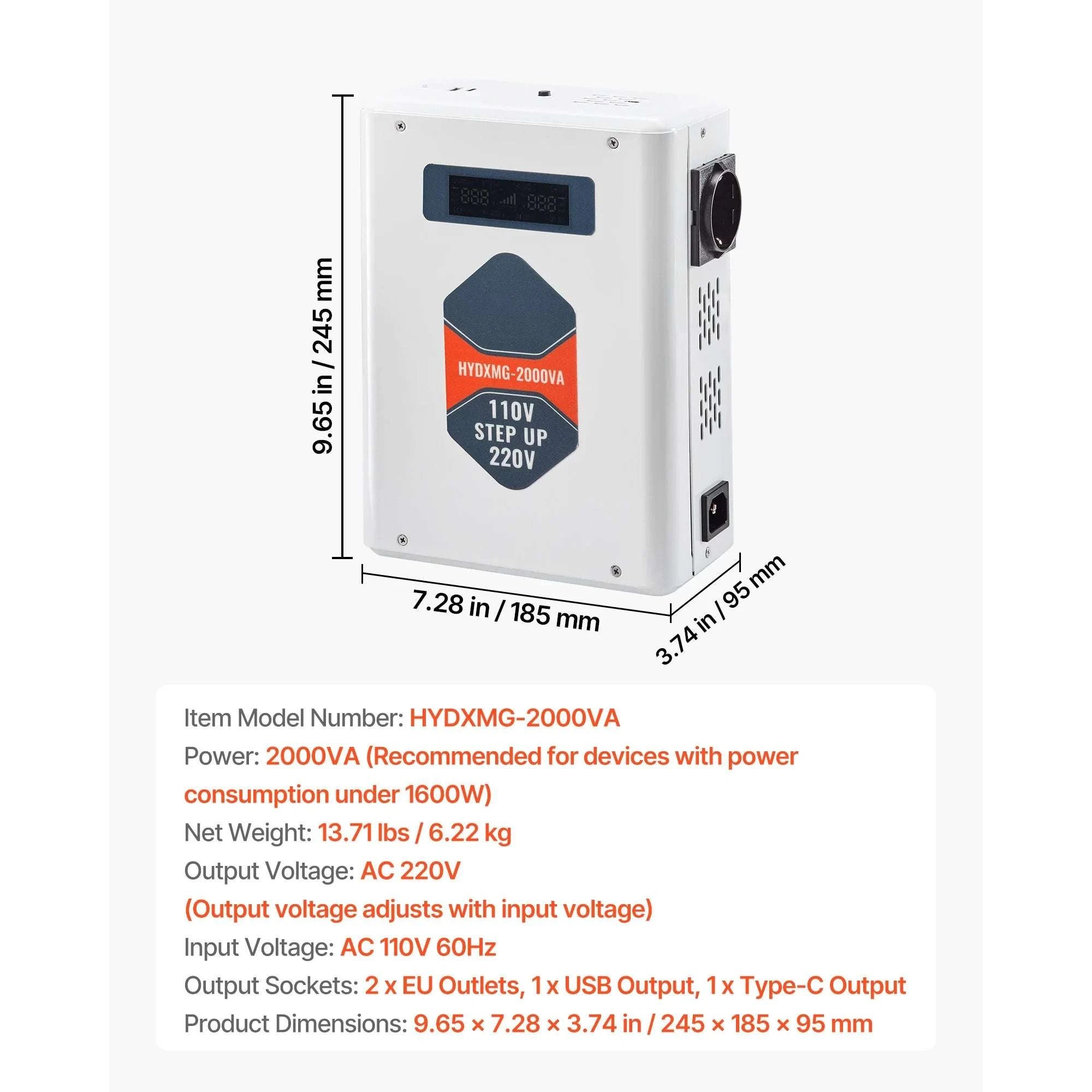 Step Up/Down Voltage Converter 2000VA/3000VA Dual Output Power Transformer-Step Down 2000VA / United States