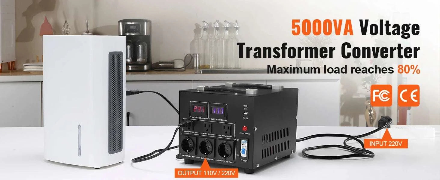 Step Up Down Voltage Converter 2000VA–5000VA with USB & EU/US Outlets-5000VA / spain