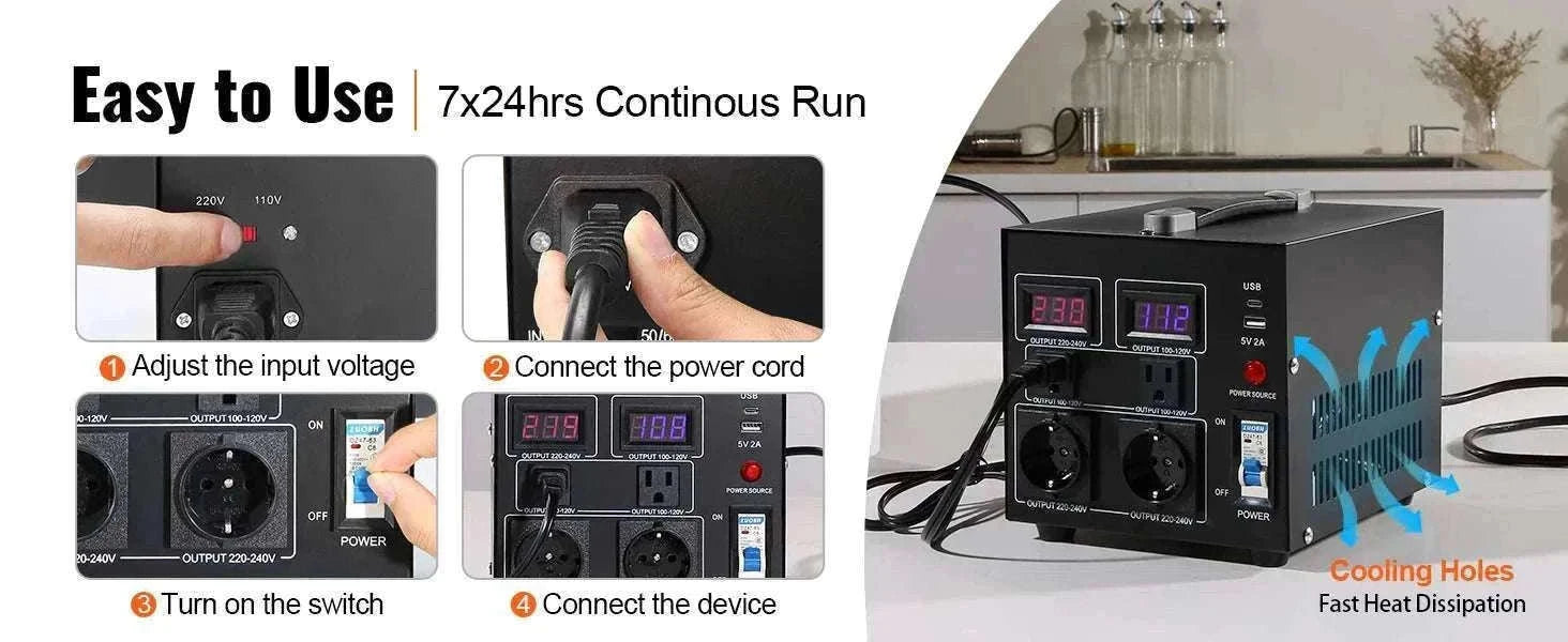 Step Up Down Voltage Converter 2000VA–5000VA with USB & EU/US Outlets-5000VA / spain