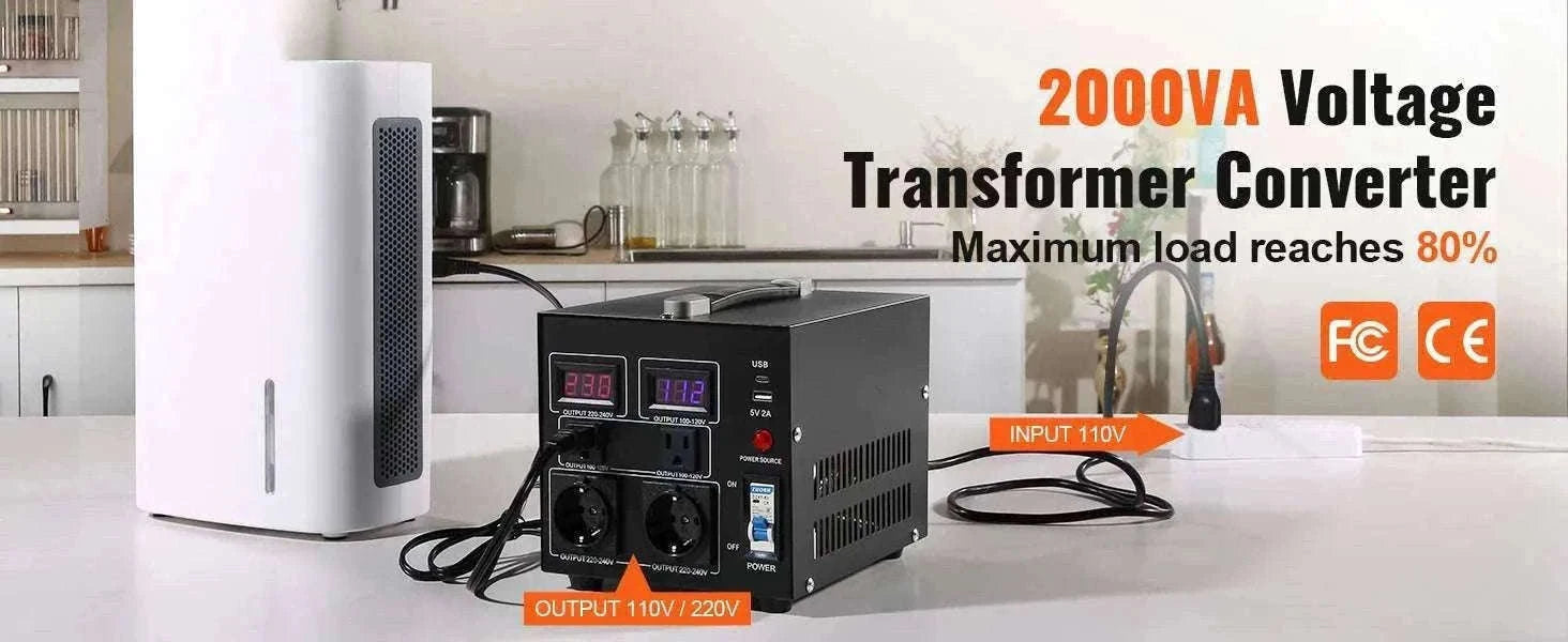 Step Up Down Voltage Converter 2000VA–5000VA with USB & EU/US Outlets-5000VA / spain