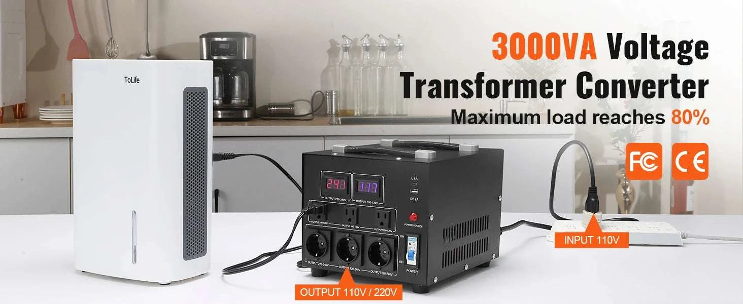 Step Up Down Voltage Converter 2000VA–5000VA with USB & EU/US Outlets-5000VA / spain