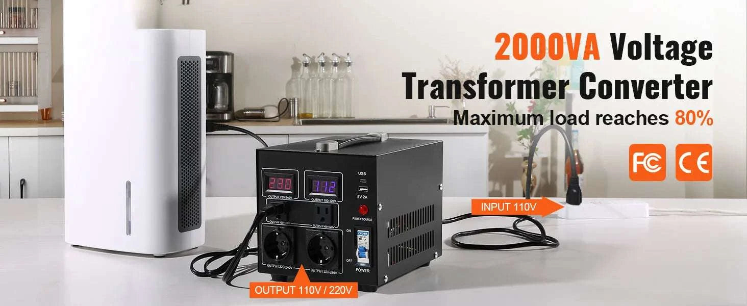 Step Up Down Voltage Converter 2000VA–5000VA with USB & EU/US Outlets-5000VA / spain