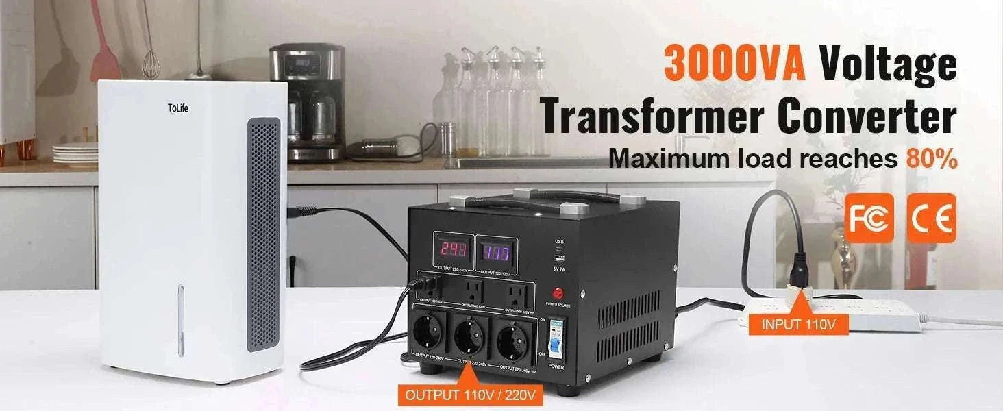 Step Up Down Voltage Converter 2000VA–5000VA with USB & EU/US Outlets-5000VA / spain