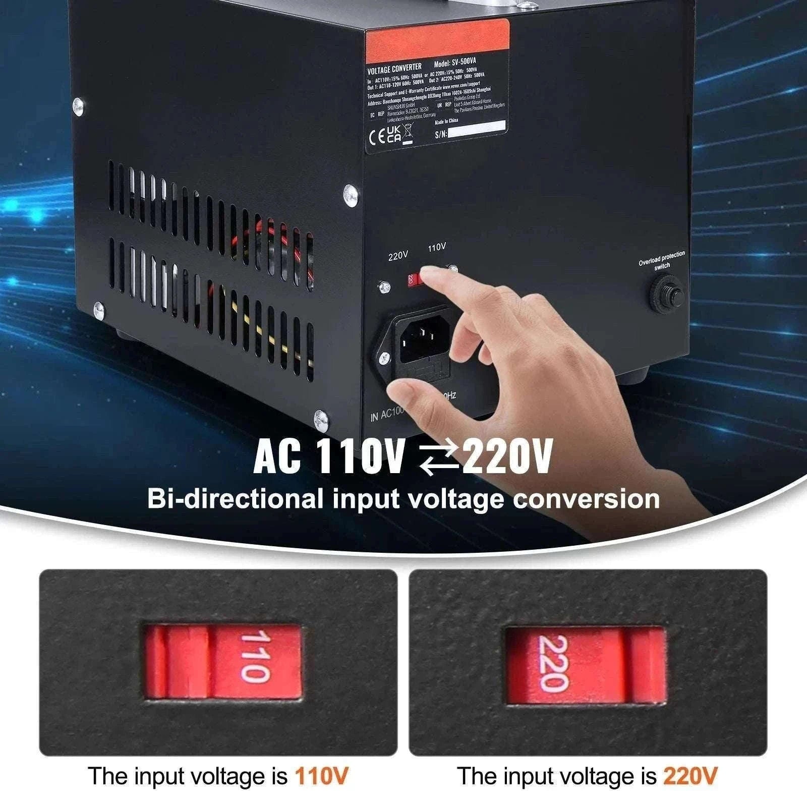 Step Up Down Voltage Converter 2000VA–5000VA with USB & EU/US Outlets-