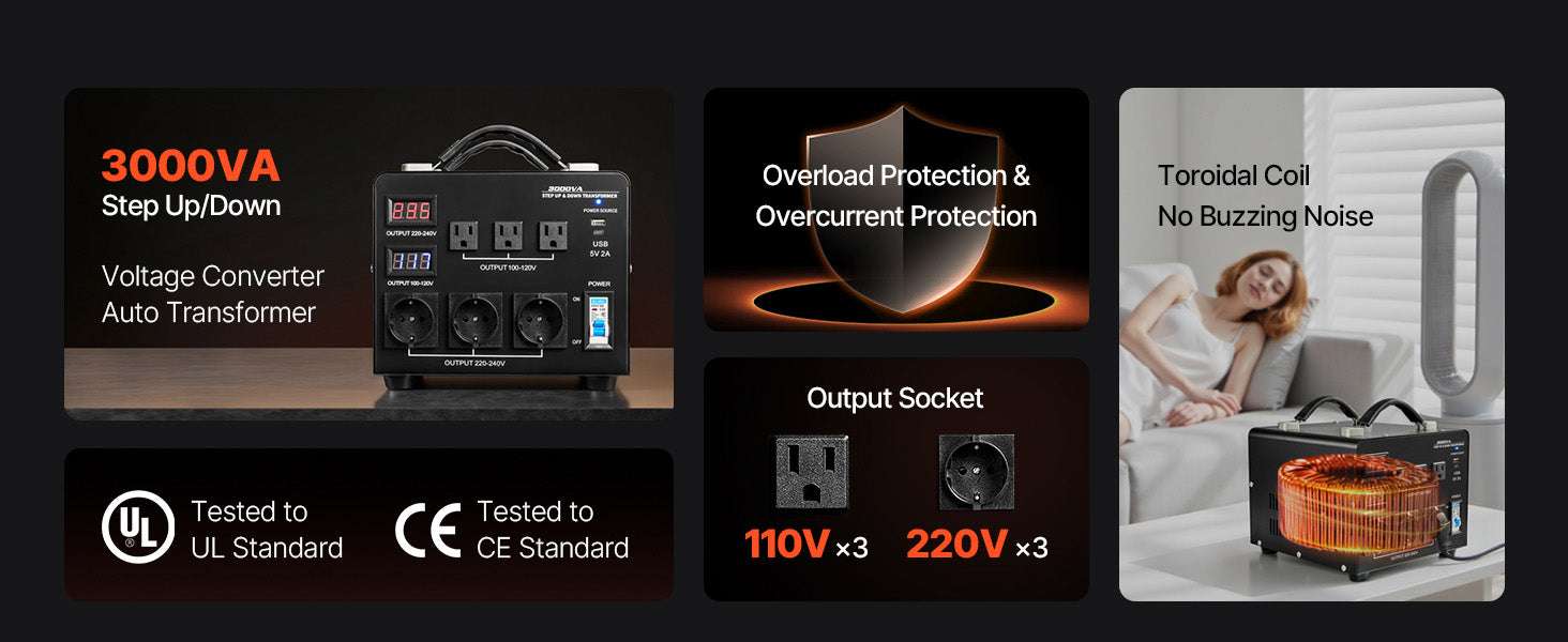 Step Up & Down Voltage Converter Transformer 500–6000VA US/EU-3000VA Automatic / United States