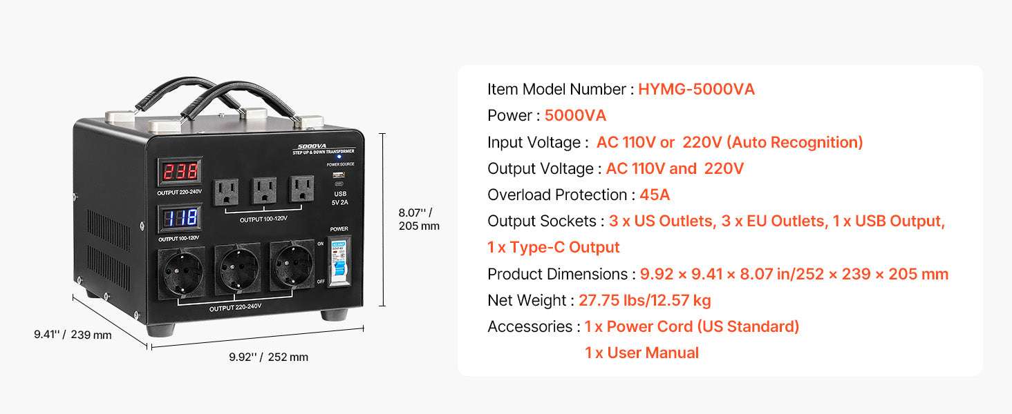 Step Up & Down Voltage Converter Transformer 500–6000VA US/EU-3000VA Automatic / United States