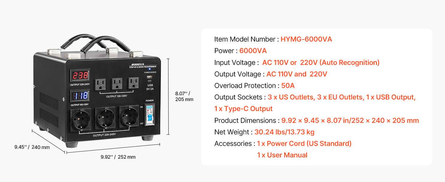 Step Up & Down Voltage Converter Transformer 500–6000VA US/EU-3000VA Automatic / United States