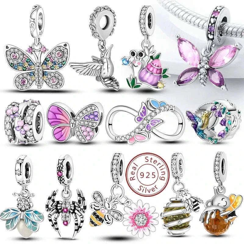 Sterling Silver Firefly, Bee, Butterfly & Hummingbird Charms-KTC191