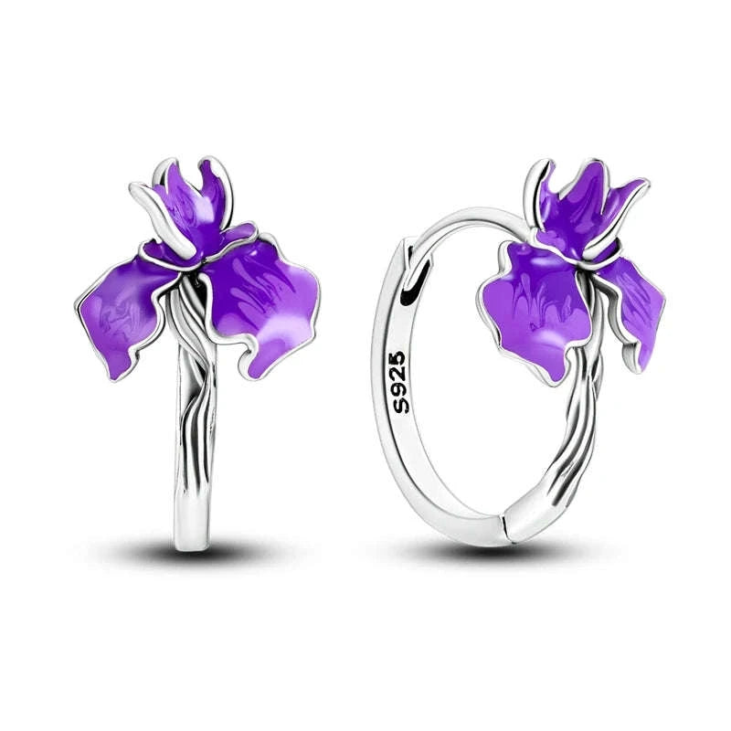 Sterling Silver Star Hoop Earrings with Colored Zirconium-KTE307 / CHINA
