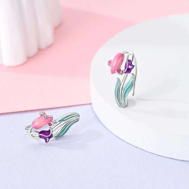 Sterling Silver Star Hoop Earrings with Colored Zirconium-KTE307 / CHINA