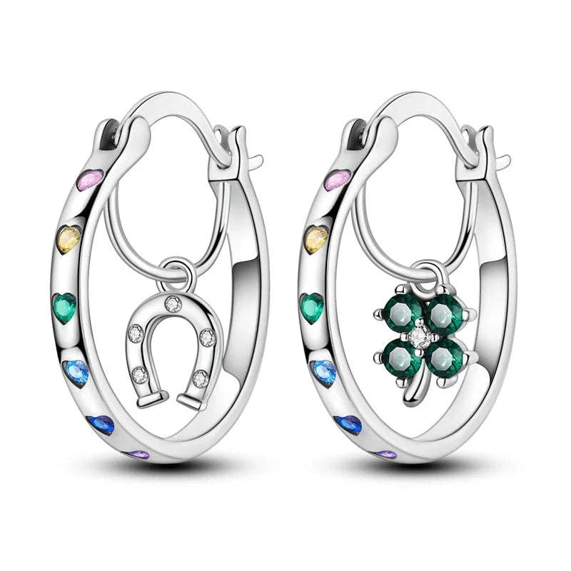 Sterling Silver Star Hoop Earrings with Colored Zirconium-KTE307 / CHINA