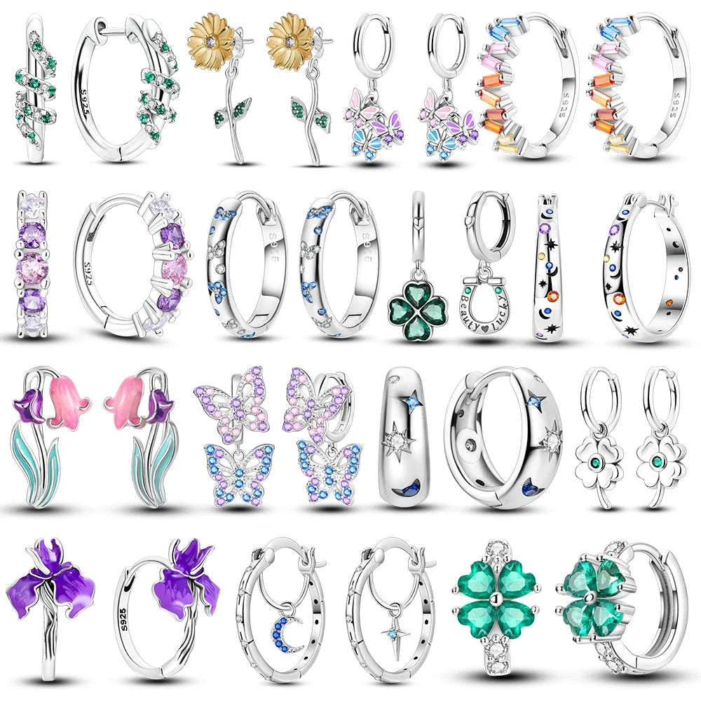 Sterling Silver Star Hoop Earrings with Colored Zirconium-KTE307 / CHINA