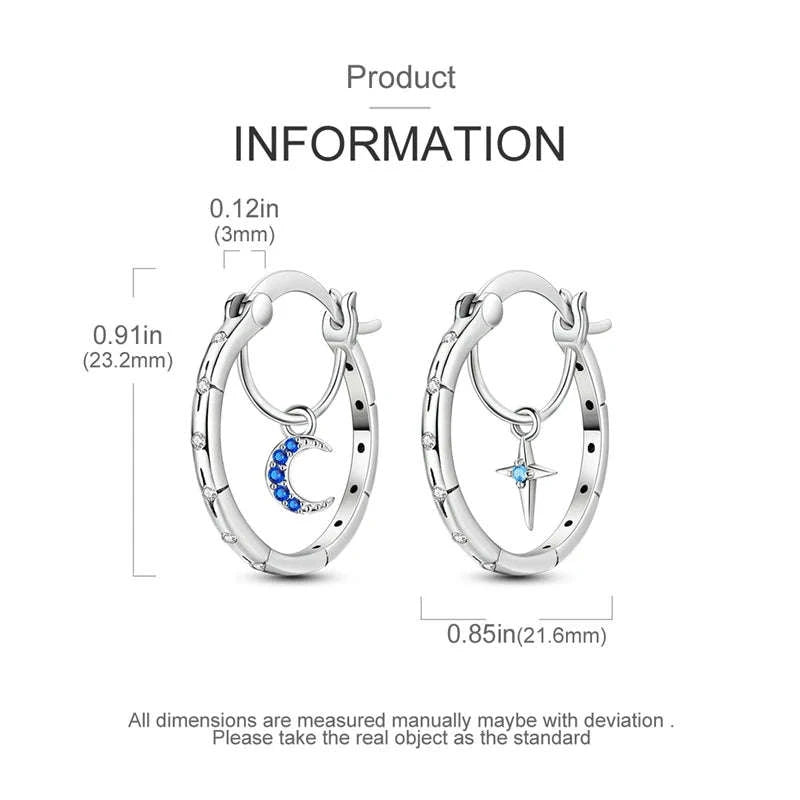 Sterling Silver Star Hoop Earrings with Colored Zirconium-KTE307 / CHINA