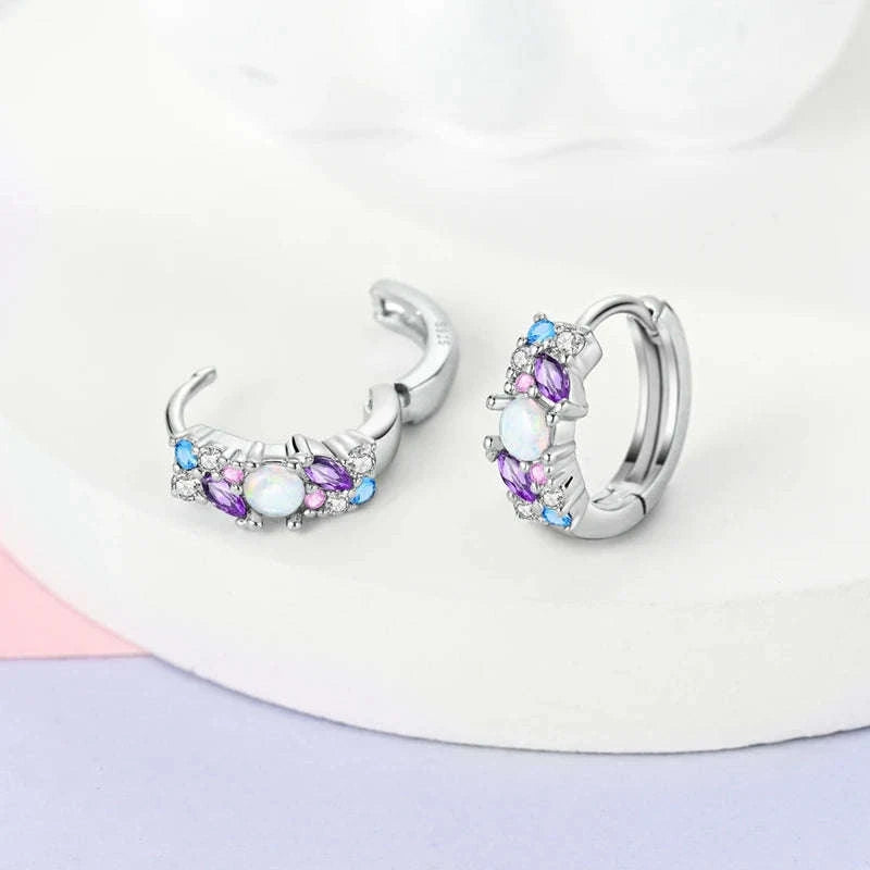 Sterling Silver Star Hoop Earrings with Colored Zirconium-KTE307 / CHINA