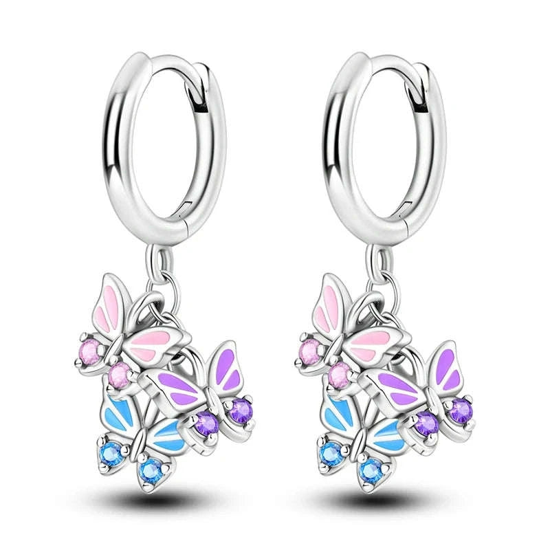 Sterling Silver Star Hoop Earrings with Colored Zirconium-KTE307 / CHINA