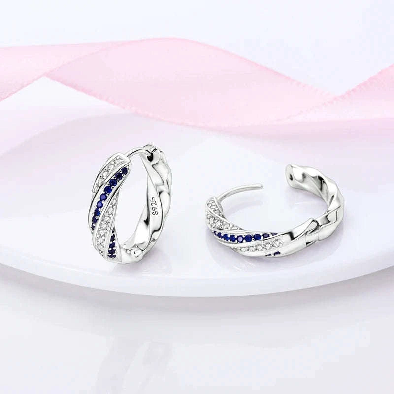 Sterling Silver Star Hoop Earrings with Colored Zirconium-KTE307 / CHINA